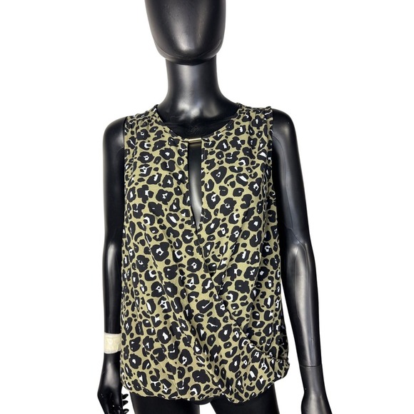 Michael Michael Kors Green Leopard Print Top L - Picture 1 of 8